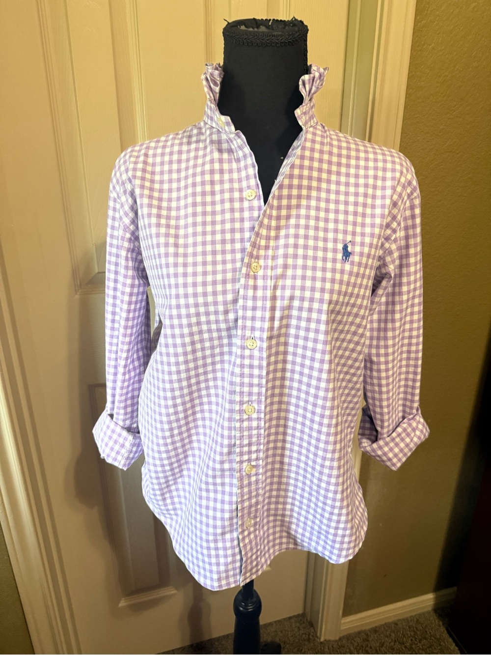 Upcycled Mens Ralph Lauren Lavender Gingham Button-Down Shirt - Picture 3 of 8